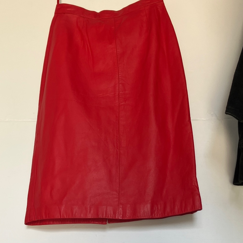 Chic Red A-Line Leather Skirt
